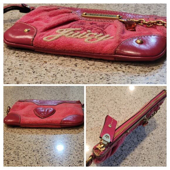 Juicy Couture Pink Velour Leather 09 Charge It! Chain Charm Y2K Wristlet Clutch - Picture 10 of 13